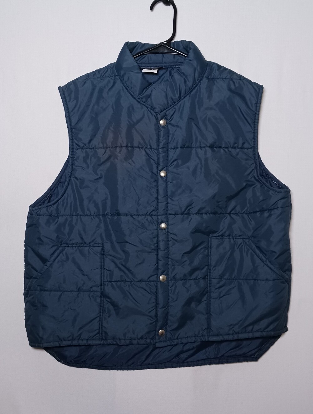 Vintage 70s Lee Mens Quilted Snap Front Puffer Vest Large Blue Made In USA